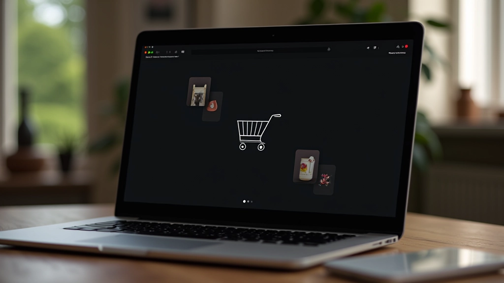 Interface de site e-commerce avec mode sombre élégant, panier d'achat visible