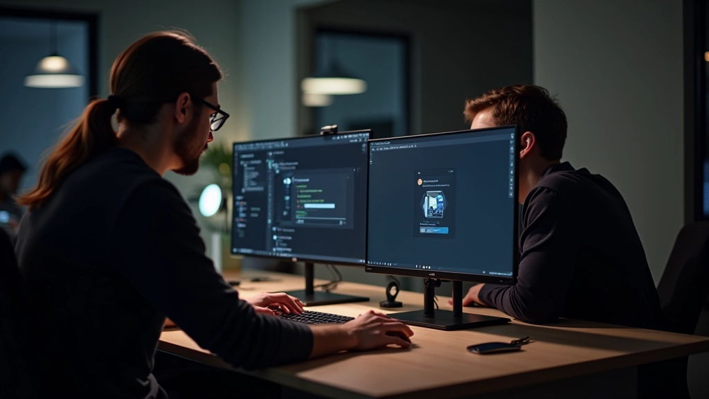 Équipe de designers travaillant sur les thèmes de couleurs mode sombre dans un bureau moderne